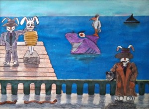 Bunny Mafia colored pencil cartoon